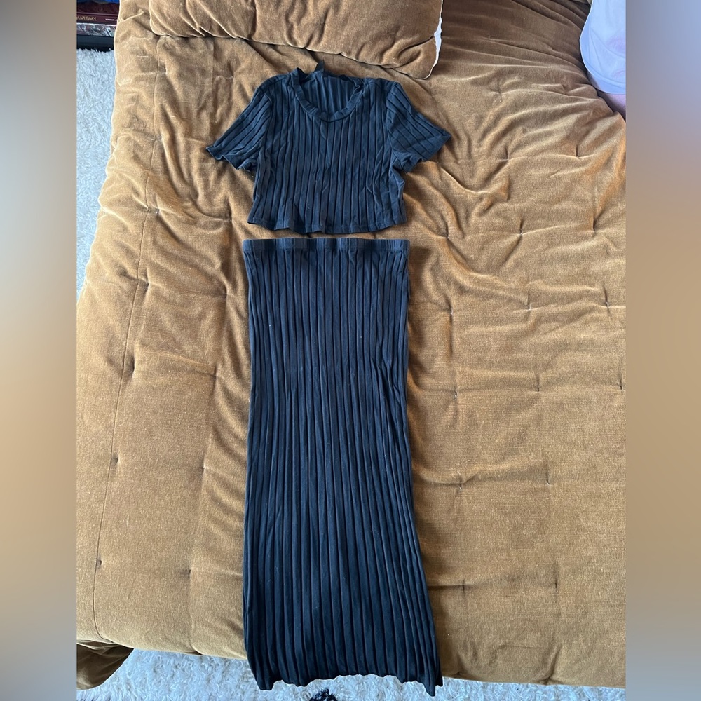Black crop top and skirt maternity set